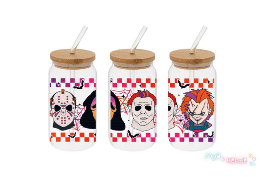 Halloween Horror Characters 16oz Cup, Scream Horror Cup, Horror 16oz Libby Cup, Horror 16oz Libby Cup UV DTF Wrap - Mya and Kenzie co