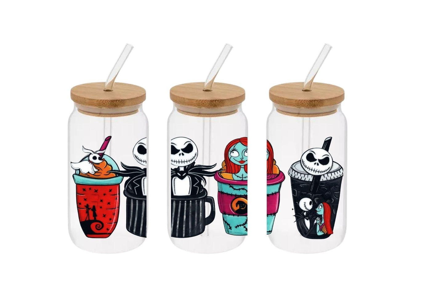 Nightmare Before Christmas 16oz Libby Cup, Nightmare Before Christmas Cup, Nightmare Before Christmas 16oz Libby Cup UV DTF Wrap - Mya and Kenzie co