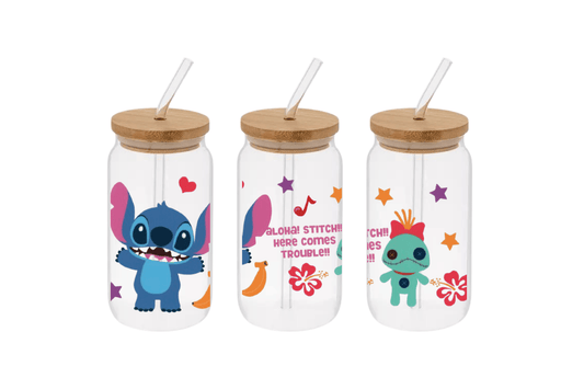 Stitch and Friends Cup, Stitch and Friends 16oz Libby Cup, Stitch and Friends 16oz Libby Cup UV Wrap - Mya and Kenzie co