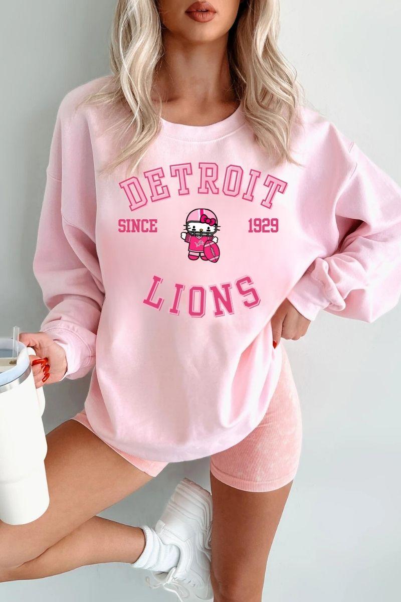 Detroit Lions x Hello Kitty 2024 Pink Sweatshirt - Mya and Kenzie co