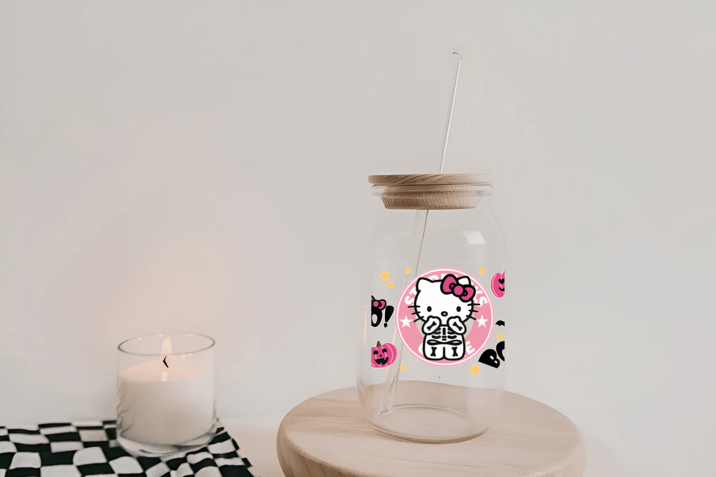 Hello Kitty Skeleton Starbucks Cup, Hello Kitty Skeleton Starbucks 16oz Libby Cup, Hello Kitty Skeleton Starbucks 16oz Libby Cup UV Wrap - Mya and Kenzie co