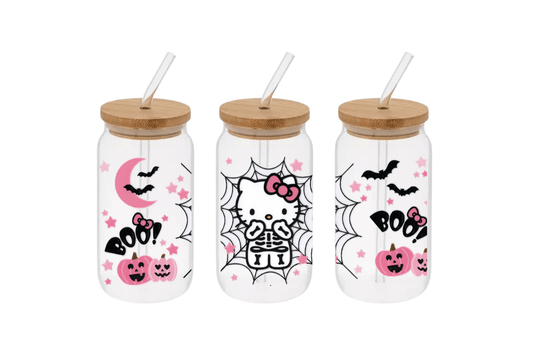 Hello Kitty Skeleton Cup, Hello Kitty Skeleton 16oz Libby Cup, Hello Kitty Skeleton 16oz Libby Cup UV Wrap - Mya and Kenzie co