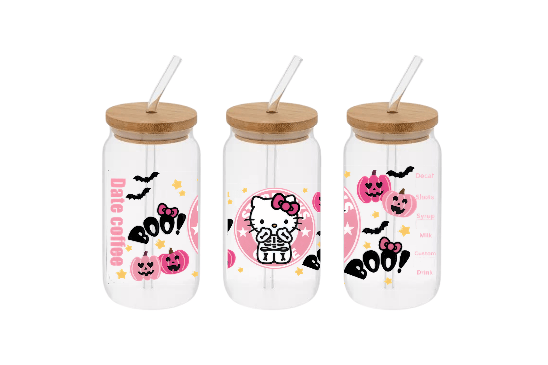 Hello Kitty Skeleton Starbucks Cup, Hello Kitty Skeleton Starbucks 16oz Libby Cup, Hello Kitty Skeleton Starbucks 16oz Libby Cup UV Wrap - Mya and Kenzie co