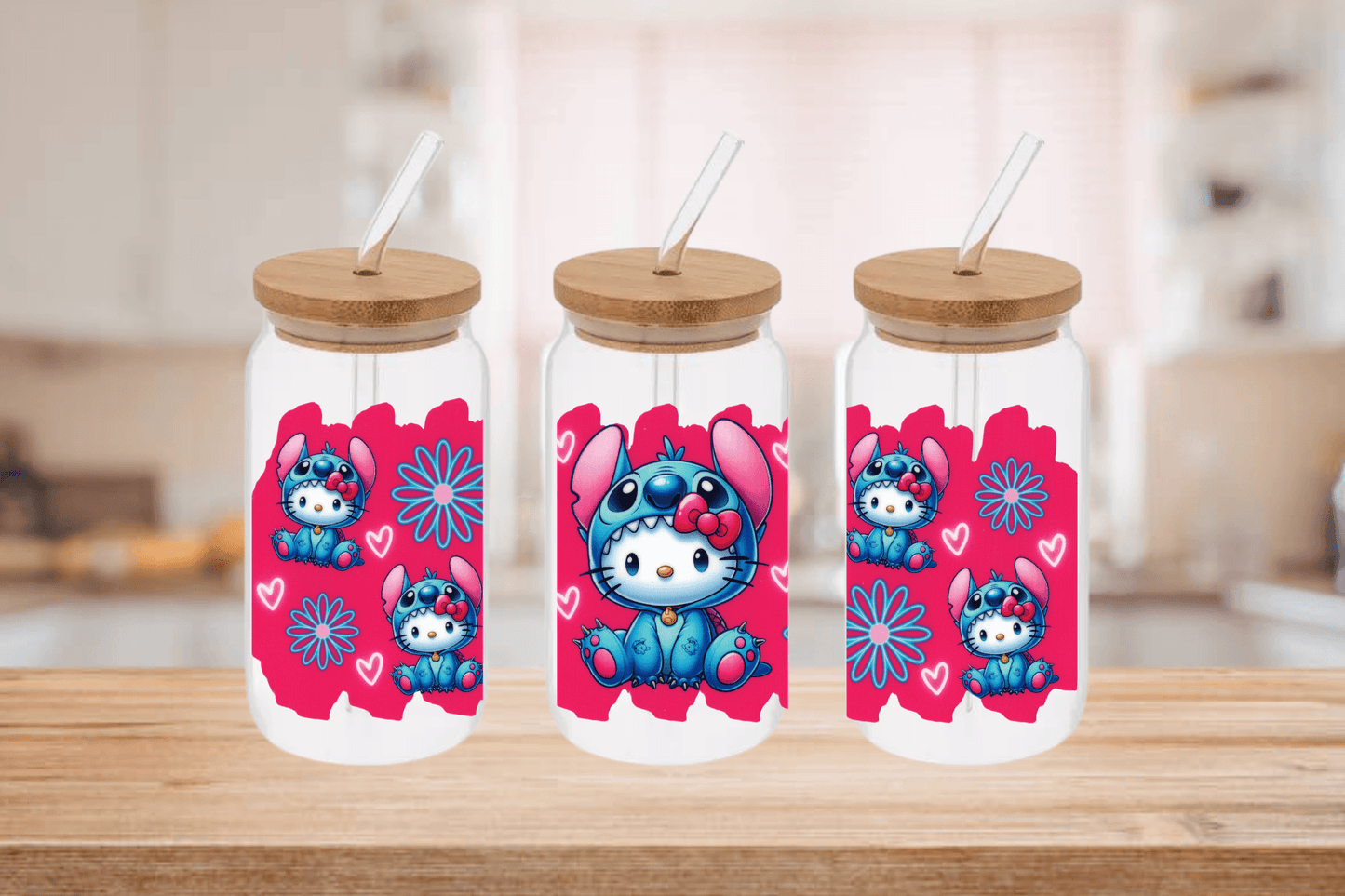 Hello Kitty Stitch Cup, Hello Kitty Stitch 16oz Libby Cup, Hello Kitty Stitch 16oz Libby Cup UV Wrap - Mya and Kenzie co