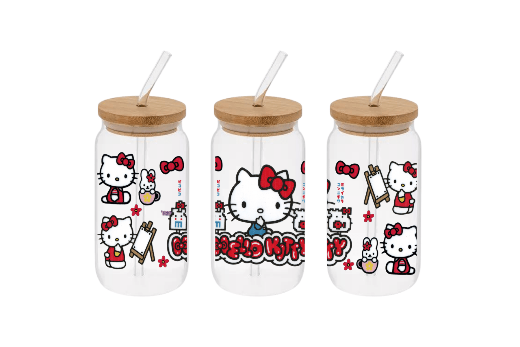 Hello Kitty Sanrio 16oz Libby Glass Tumbler, Hello Kitty Sanrio16oz UV DTF WRAP - Mya and Kenzie co