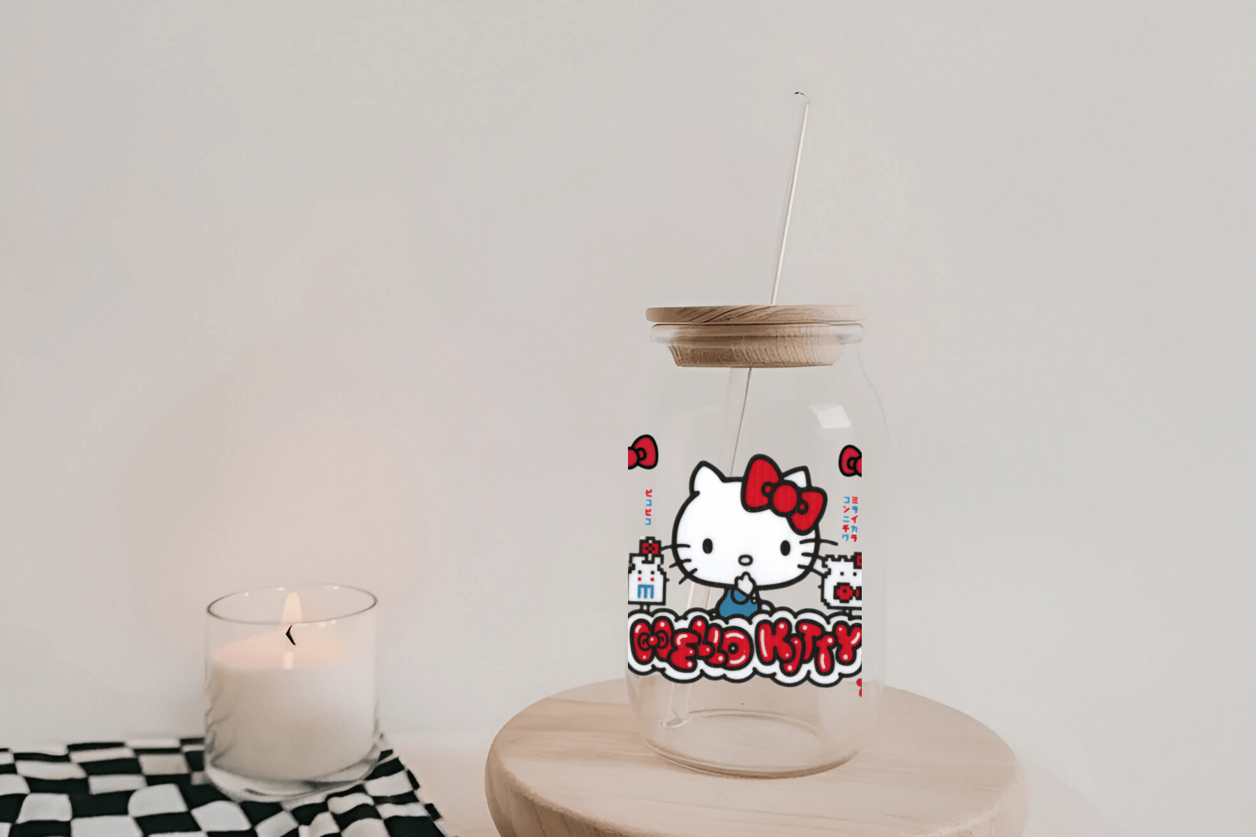 Hello Kitty Sanrio 16oz Libby Glass Tumbler, Hello Kitty Sanrio16oz UV DTF WRAP - Mya and Kenzie co