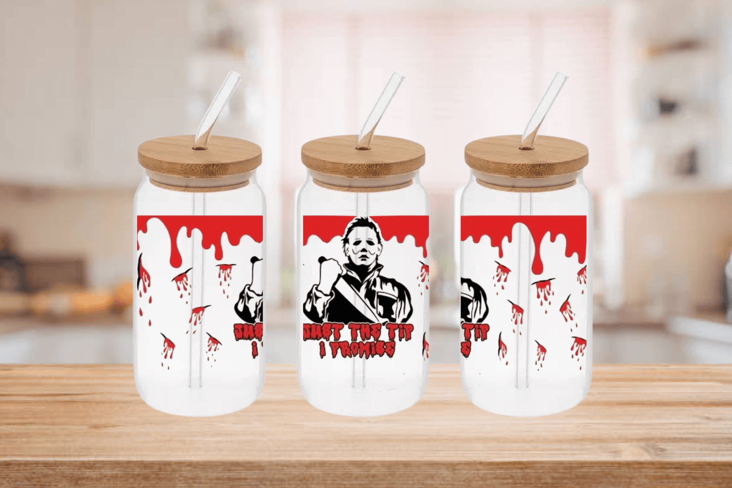 Michael Myers Halloween Cup, Micheal Myers Horror Cup, Micheal Myers 16oz Libby Cup, Scream 16oz Libby Cup UV DTF Wrap - Mya and Kenzie co