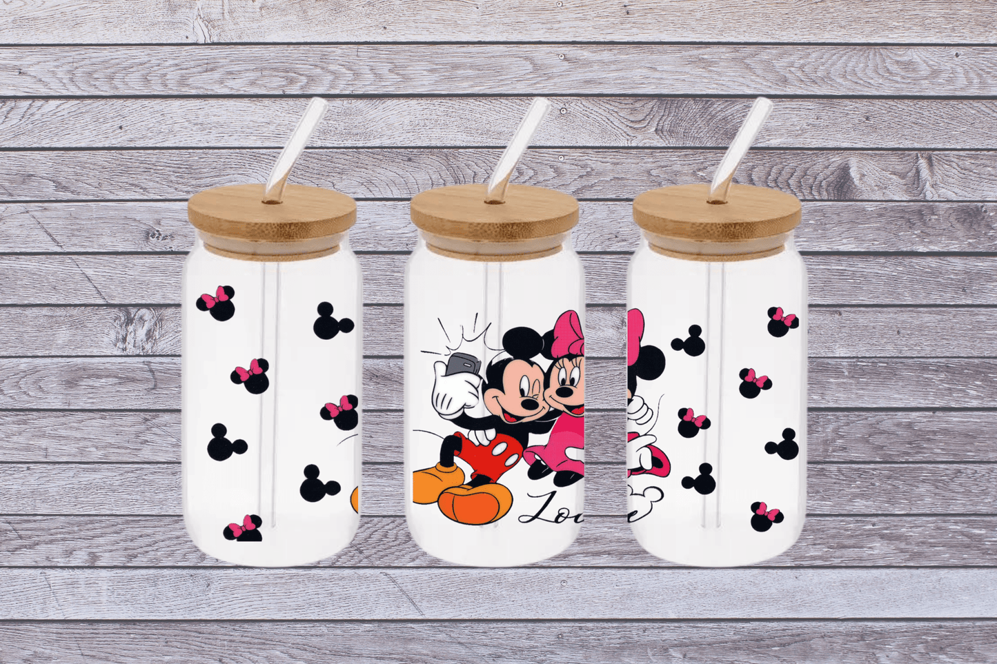 Minnie and Mickey Cup, Minnie and Mickey Cup 16oz Libby Cup, Minnie and Mickey Cup 16oz Libby Cup UV Wrap - Mya and Kenzie co