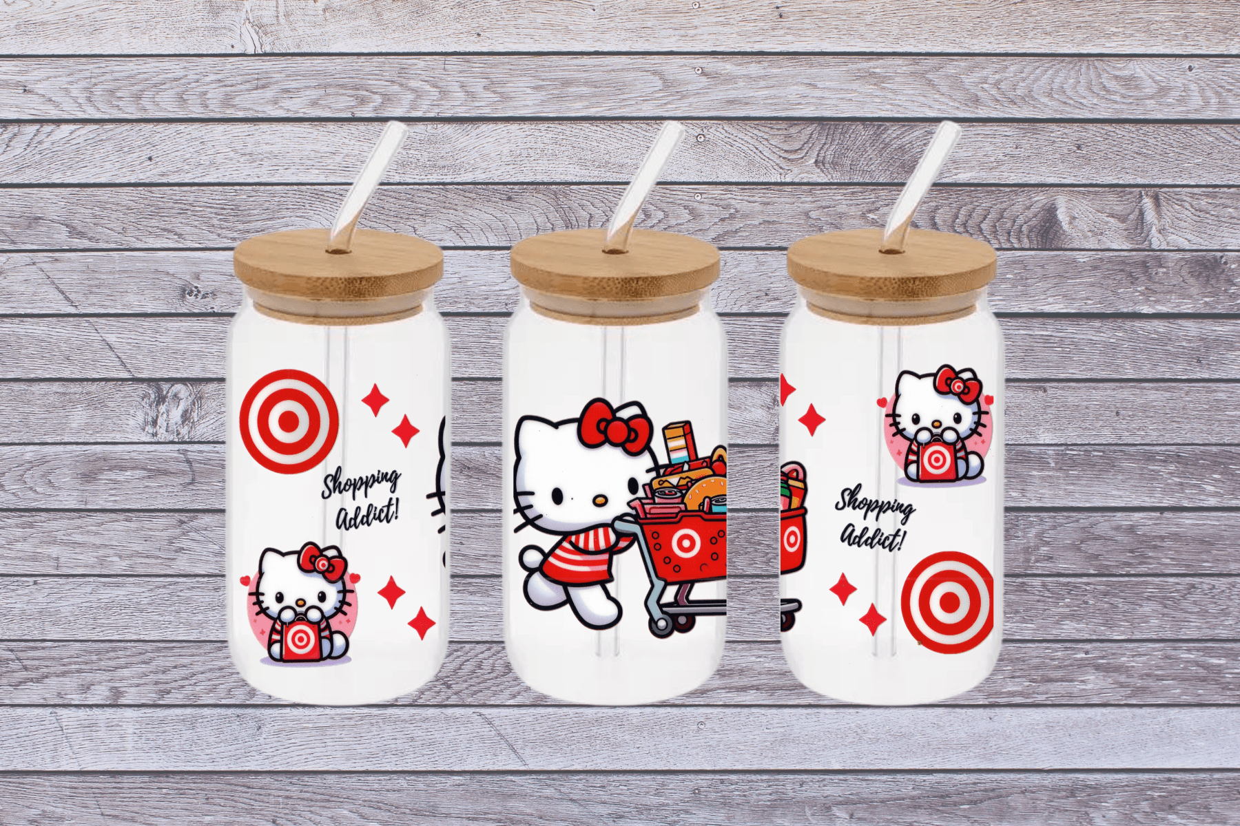 Hello Kitty Target Cup, Hello Kitty Target 16oz Libby Cup, Hello Kitty Target 16oz Libby Cup UV Wrap - Mya and Kenzie co