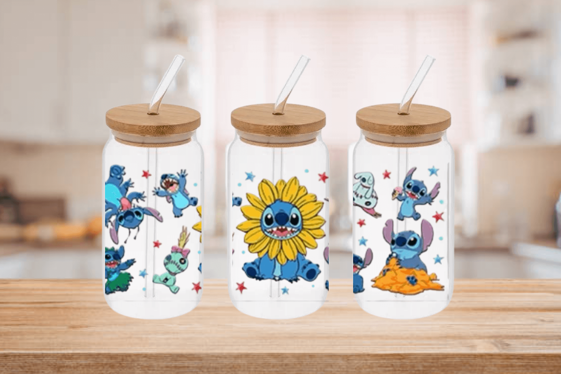 Stitch Sunflower Cup, Stitch Sunflower 16oz Libby Cup, Stitch Sunflower 16oz Libby Cup UV Wrap - Mya and Kenzie co