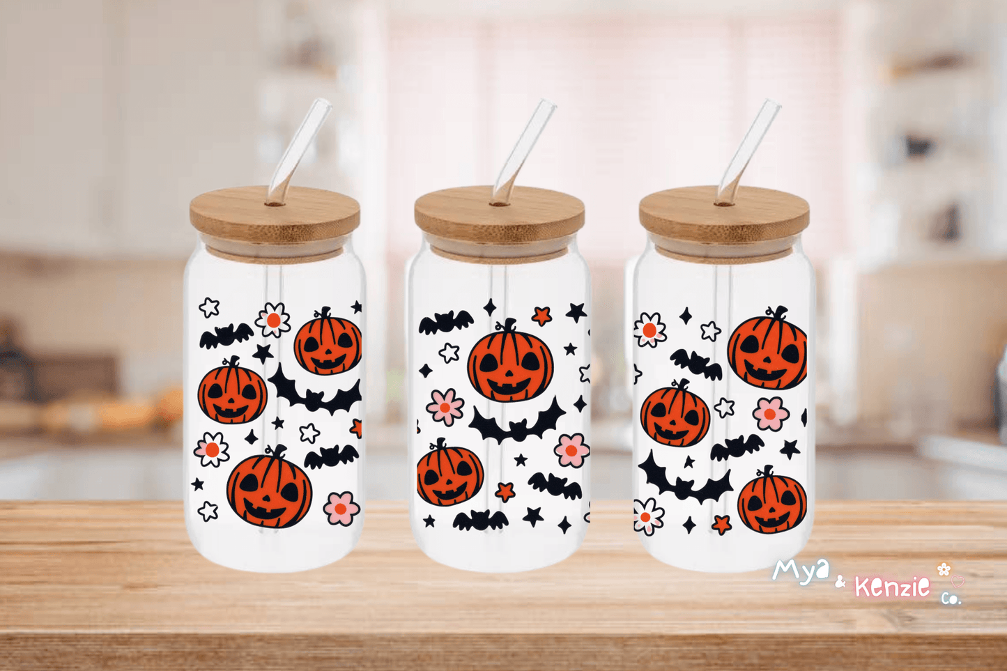 Pumpkins and Bats Cup, Pumpkins and Bats 16oz Libby Cup, Pumpkins and Bats 16oz Libby Cup UV Wrap - Mya and Kenzie co