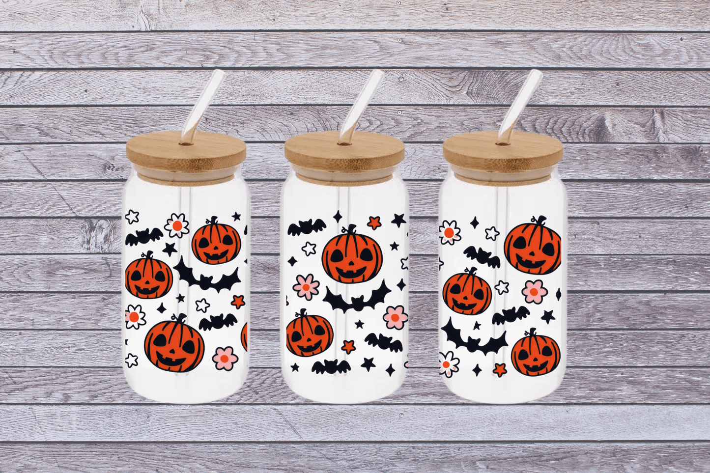 Pumpkins and Bats Cup, Pumpkins and Bats 16oz Libby Cup, Pumpkins and Bats 16oz Libby Cup UV Wrap - Mya and Kenzie co