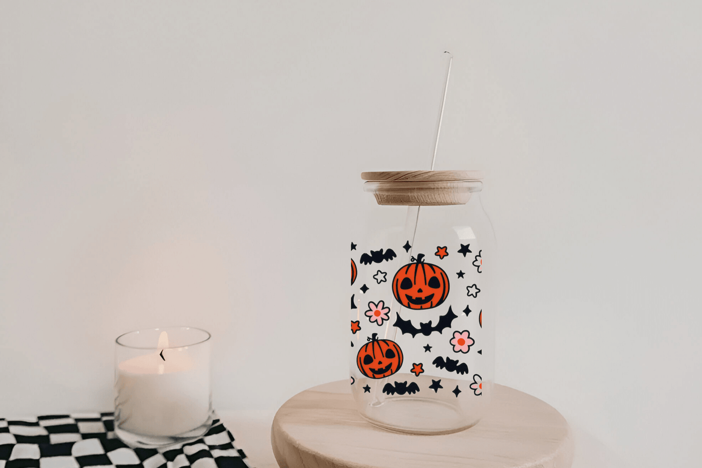 Pumpkins and Bats Cup, Pumpkins and Bats 16oz Libby Cup, Pumpkins and Bats 16oz Libby Cup UV Wrap - Mya and Kenzie co