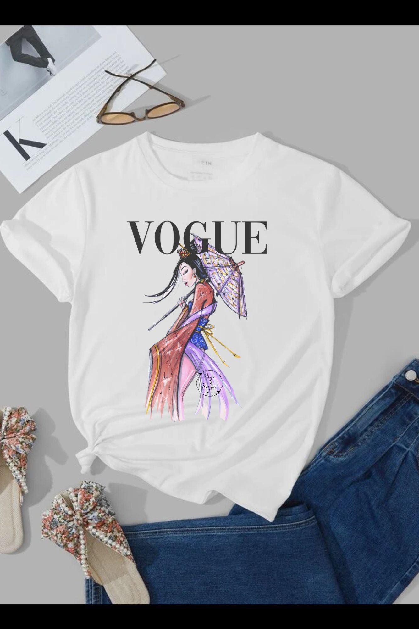 White with elegant Water Color Design and Bold Black Vogue Logo 